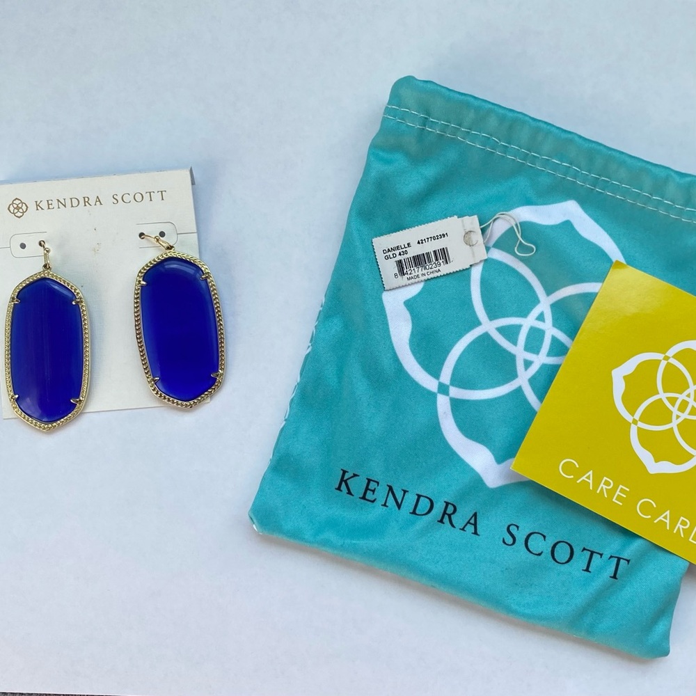 Kendra Scott Cobalt Blue Danielle Earrings with Gold Trim